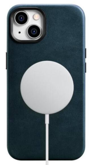 Kožený obal na iPhone 14 - iCarer, OilWax MagSafe Blue