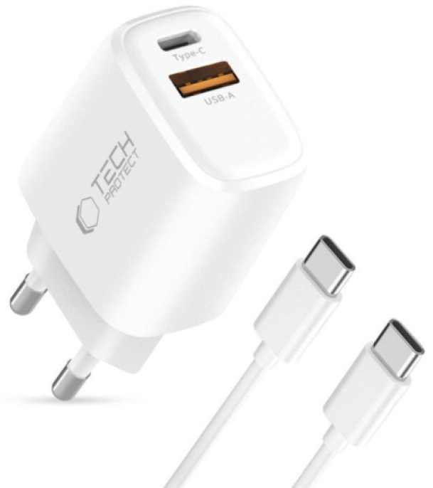 Nabíjecí USB adaptér do sítě - Tech-Protect, NCA30 PD30W/QC3.0 + USB-C kabel