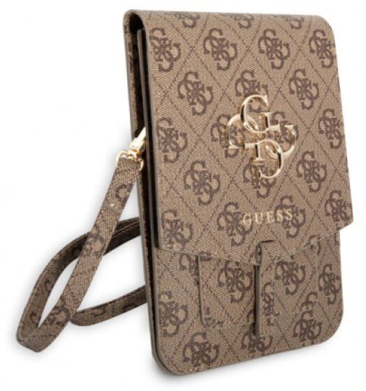 Univerzální pouzdro / taška s kapsou na mobil - Guess, 4G Metal Logo Bag Brown