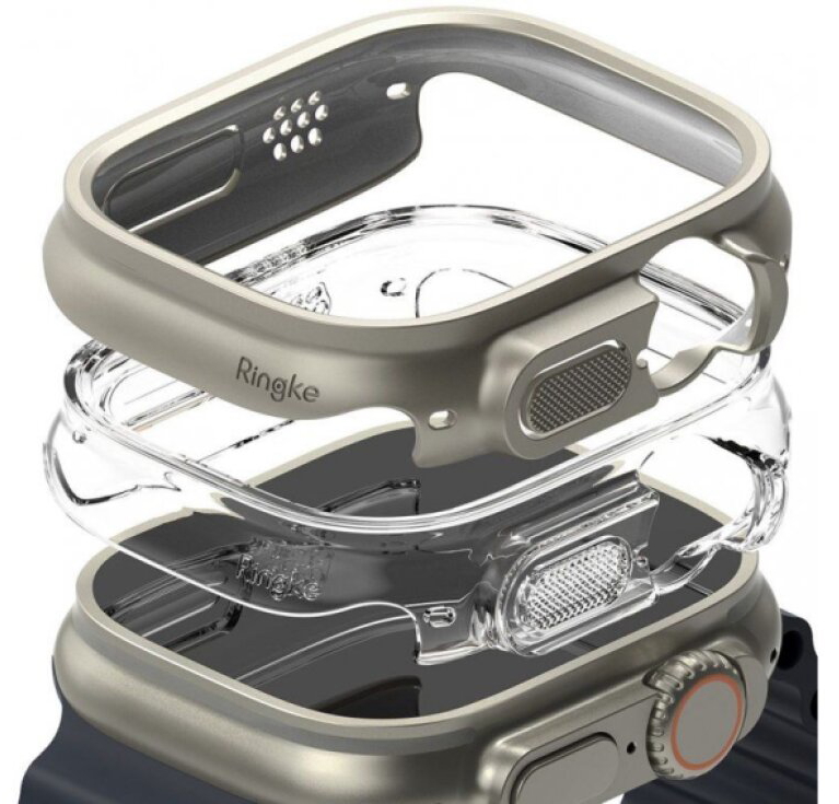 Pouzdro / kryt pro Apple Watch 49mm - Ringke, Slim Clear & Titanium (2ks)