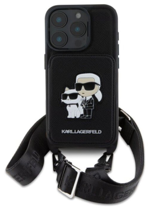 Ochranný kryt na iPhone 16 Pro - Karl Lagerfeld, Saffiano Crossbody Karl and Choupette Black