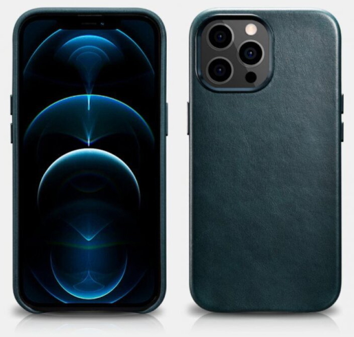 Kožený kryt na iPhone 13 Pro MAX - iCarer, Oil Wax with MagSafe Blue