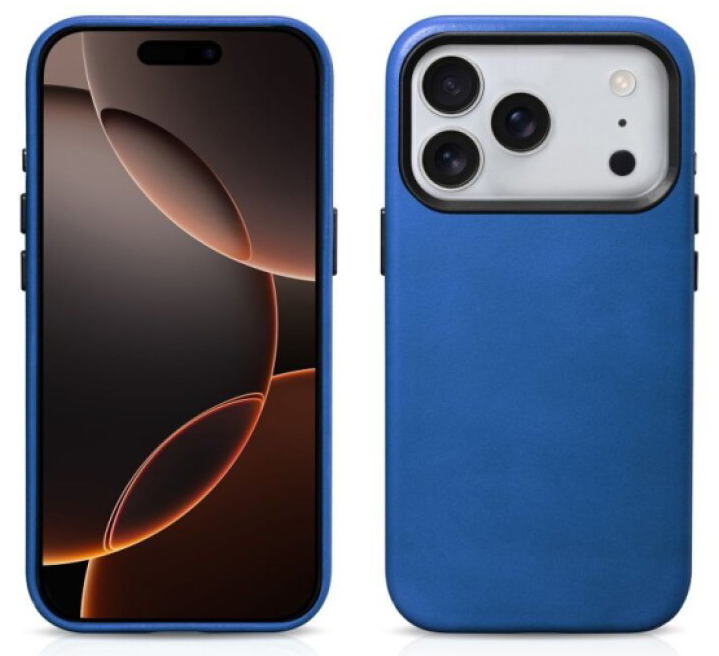 Kožený obal na iPhone 17 Pro MAX - iCarer, OilWax MagSafe Light Blue