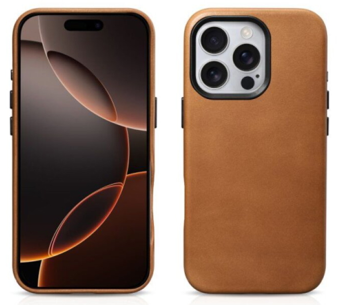 Kožený obal na iPhone 16 Pro MAX - iCarer, OilWax MagSafe Camel