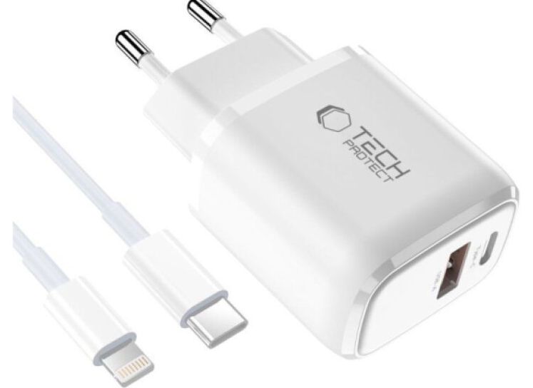 Rychlá nabíječka do sítě - Tech-Protect, NCA45W-GAN PD45W/QC3.0 + Lightning kabel