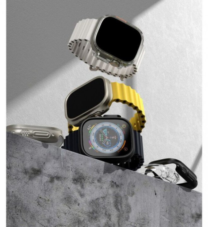 Pouzdro / kryt pro Apple Watch 49mm - Ringke, Slim Clear & Titanium (2ks)