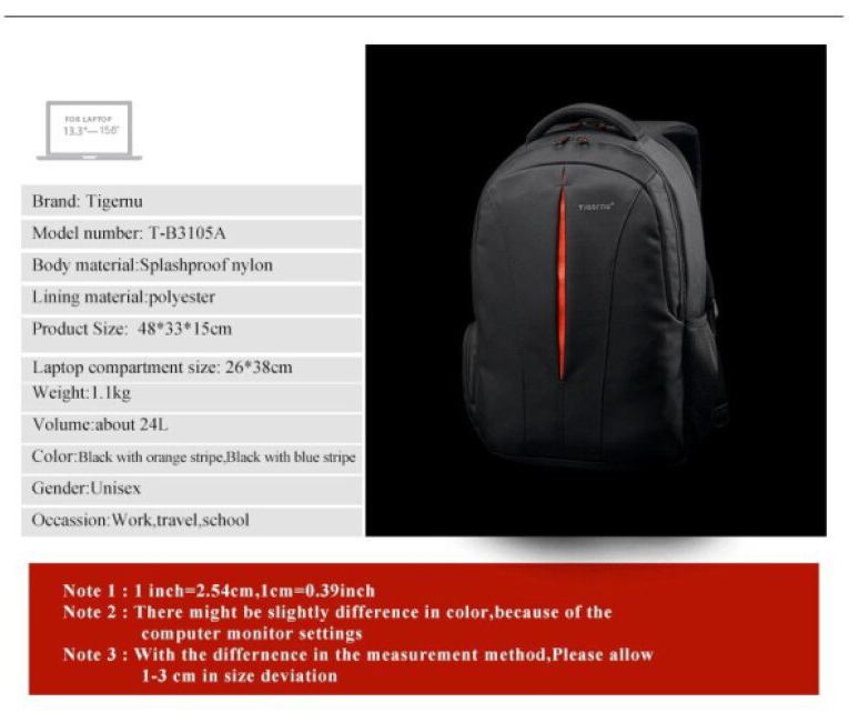 Městský batoh 15.6'' - Tigernu, T-B3105 Black/Orange