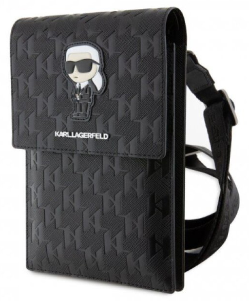 Univerzální pouzdro / taška s kapsou na mobil - Karl Lagerfeld, Saffiano Monogram Ikonik NFT Wallet Black