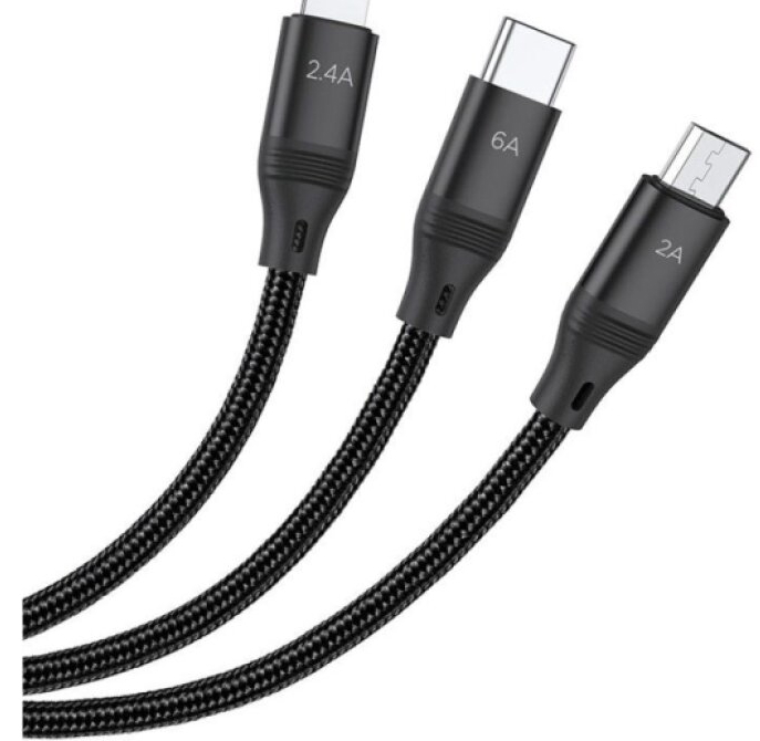 Kabel 3v1 - Hoco, U104 Ultra Black (Lightning+Micro+USB-C)