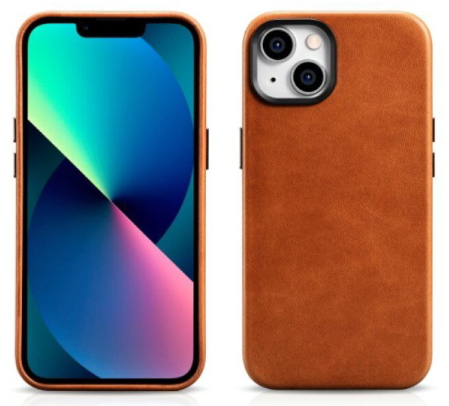 Kožený obal na iPhone 14 - iCarer, OilWax MagSafe Retro