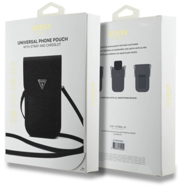 Univerzální pouzdro / taška s kapsou na mobil - Guess, Grained Triangle Black