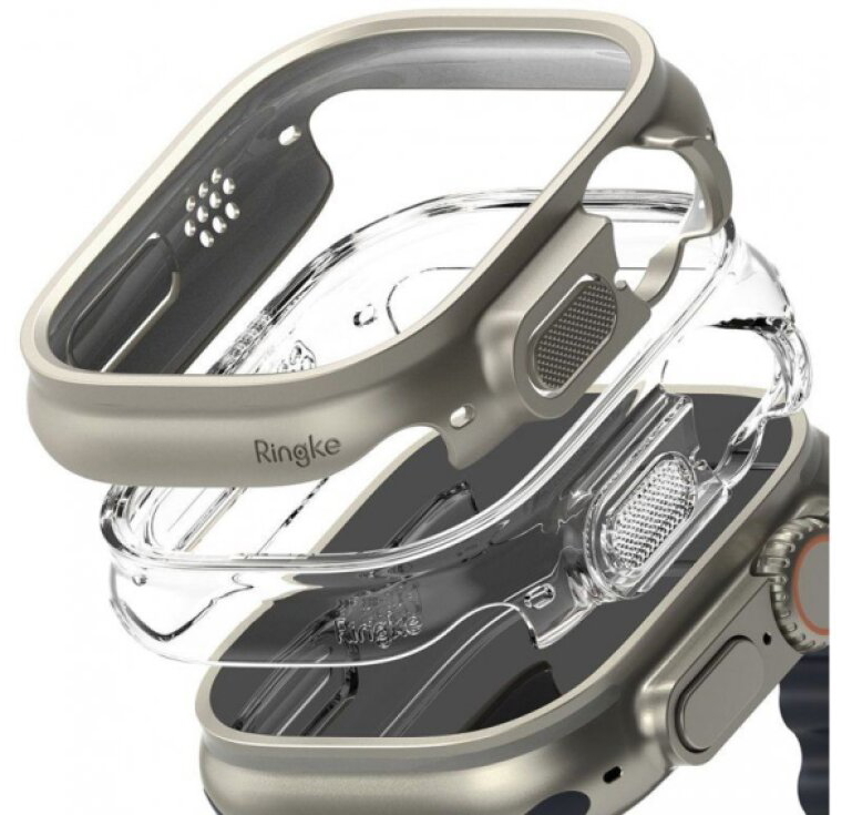 Pouzdro / kryt pro Apple Watch 49mm - Ringke, Slim Clear & Titanium (2ks)