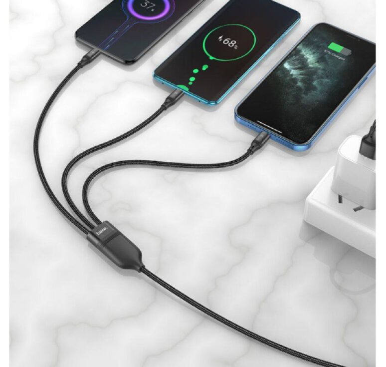 Kabel 3v1 - Hoco, U104 Ultra Black (Lightning+Micro+USB-C)