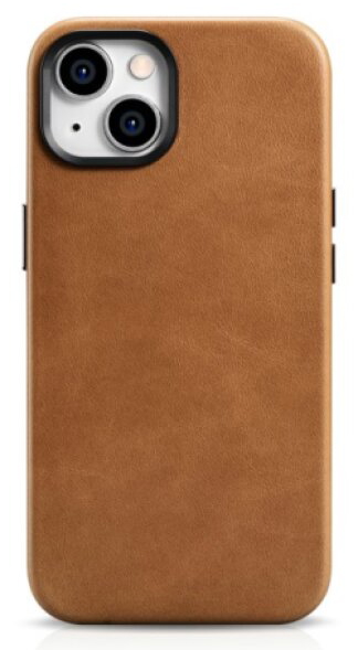 Kožený obal na iPhone 14 - iCarer, OilWax MagSafe Camel