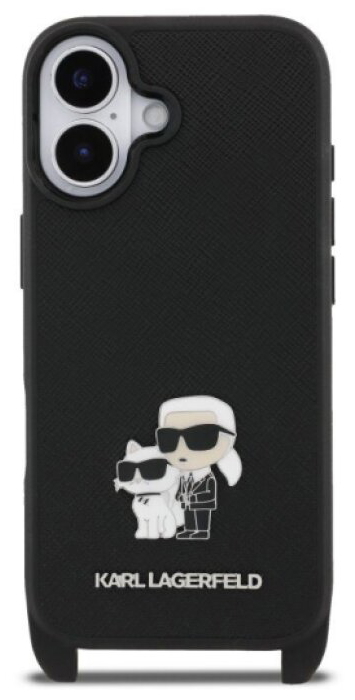Ochranný kryt na iPhone 17 - Karl Lagerfeld, Saffiano Crossbody Karl and Choupette Black