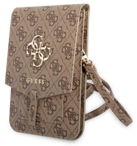 Univerzální pouzdro / taška s kapsou na mobil - Guess, 4G Metal Logo Bag Brown