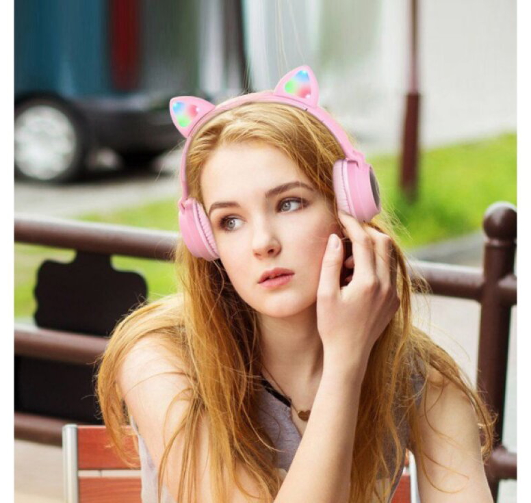 Bezdrátová náhlavní sluchátka - Hoco, W27 CatEar Pink
