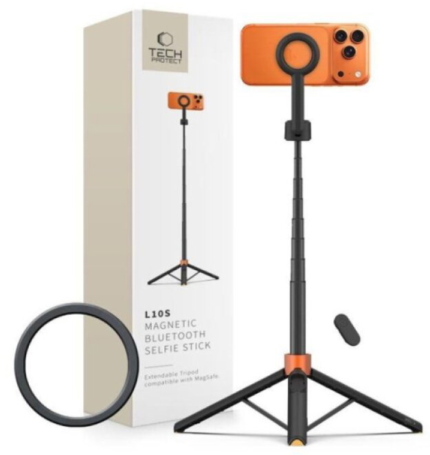 Selfie tyč s Bluetooth ovladačem a stojánkem - Tech-Protect, L10S MagSafe Selfie Stick Tripod Black
