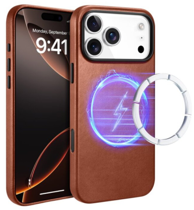 Kožený obal na iPhone 17 Pro - iCarer, OilWax MagSafe Brown