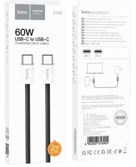 Kabel USB-C to USB-C - Hoco, X104 Source 60W/3A 200cm Black