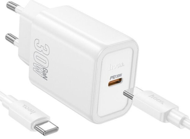 Rychlá nabíječka do sítě - Hoco, N62 Gentle PD30W White + USB-C kabel