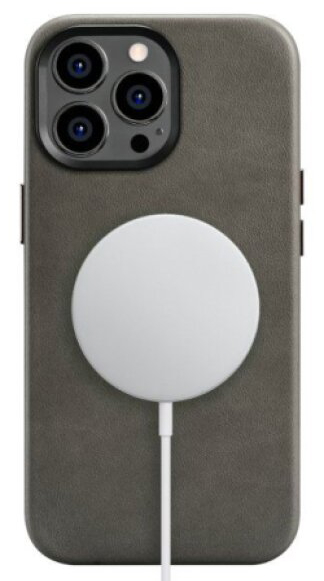 Kožený obal na iPhone 14 Pro MAX - iCarer, OilWax MagSafe Gray
