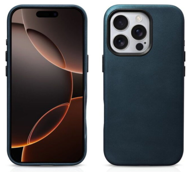 Kožený obal na iPhone 16 Pro MAX - iCarer, OilWax MagSafe Blue