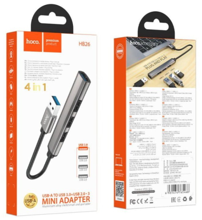 Redukce USB-A to USB-A - Hoco, HB26 Gray