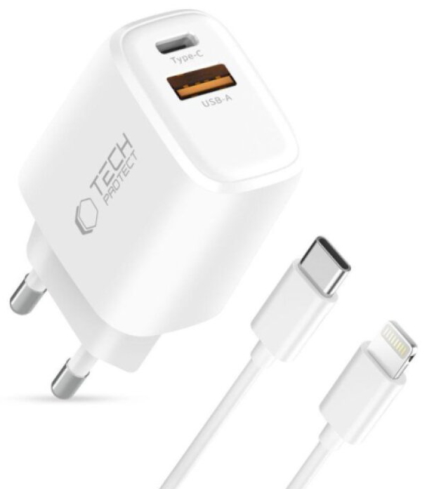 Rychlá nabíječka do sítě - Tech-Protect, NCA45W-GAN PD45W/QC3.0 + Lightning kabel