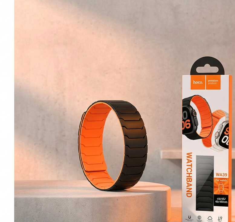 Řemínek pro Apple Watch 44mm / 45mm / 46mm / 49mm - Hoco, WA39 Flexible Black/Orange
