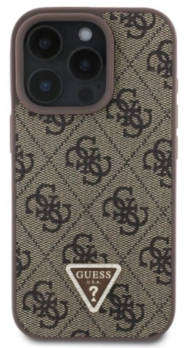 Ochranný kryt na iPhone 16 Pro MAX - Guess, 4G Strass Triangle Brown