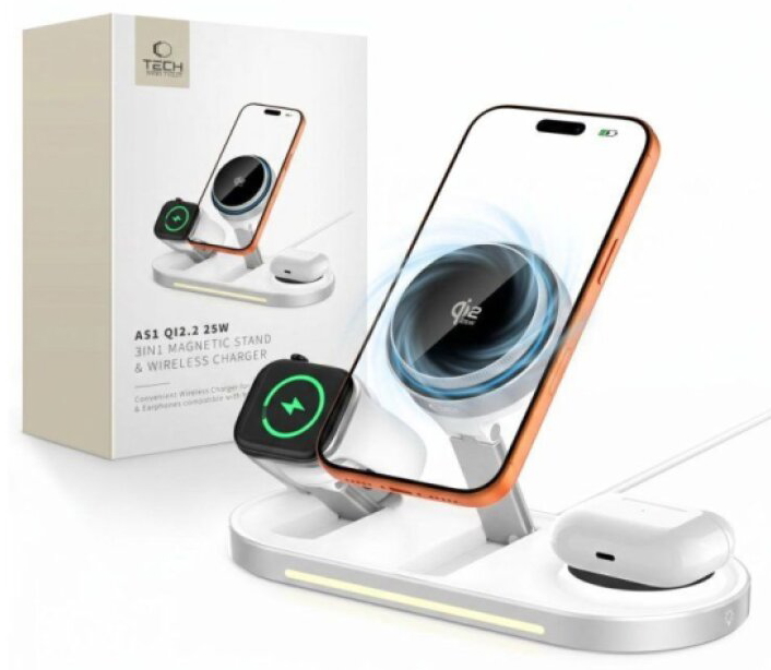 Bezdrátová rychlá nabíječka 3in1 - Tech-Protect, A51 QI2.2 25W MagSafe Wireless Charger White