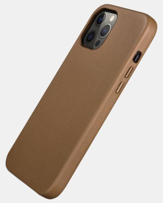 Kožený kryt na iPhone 12 Pro MAX - iCarer, Real Leather with MagSafe Brown