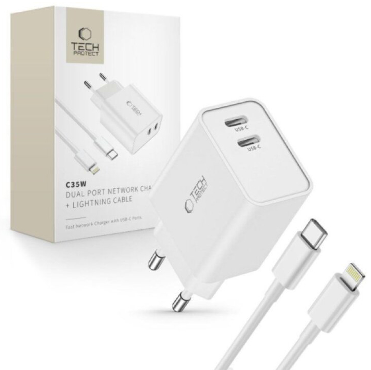 Rychlá nabíječka do sítě - Tech-Protect, C35W PD35W + Lightning kabel