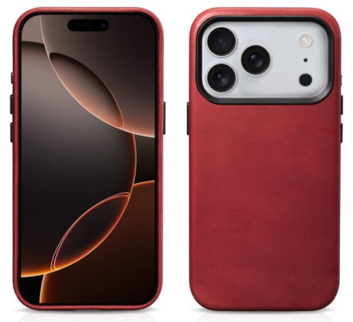 Kožený obal na iPhone 17 Pro MAX - iCarer, OilWax MagSafe Dark Red