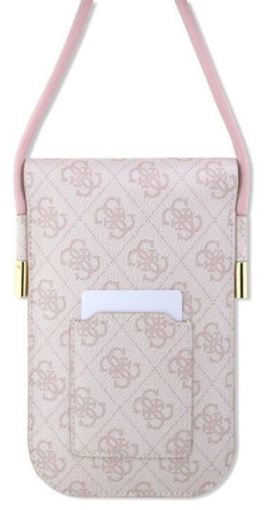 Univerzální pouzdro / taška s kapsou na mobil - Guess, 4G Metal Logo Script Pink