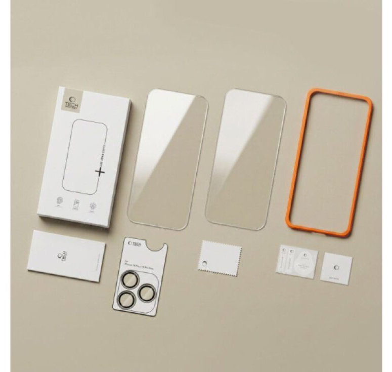 Ochranná sada na iPhone 18 Pro - Tech-Protect, Easy Set+ (2x sklo na displej + instalačním rámeček + ochrana fotoaparátu)
