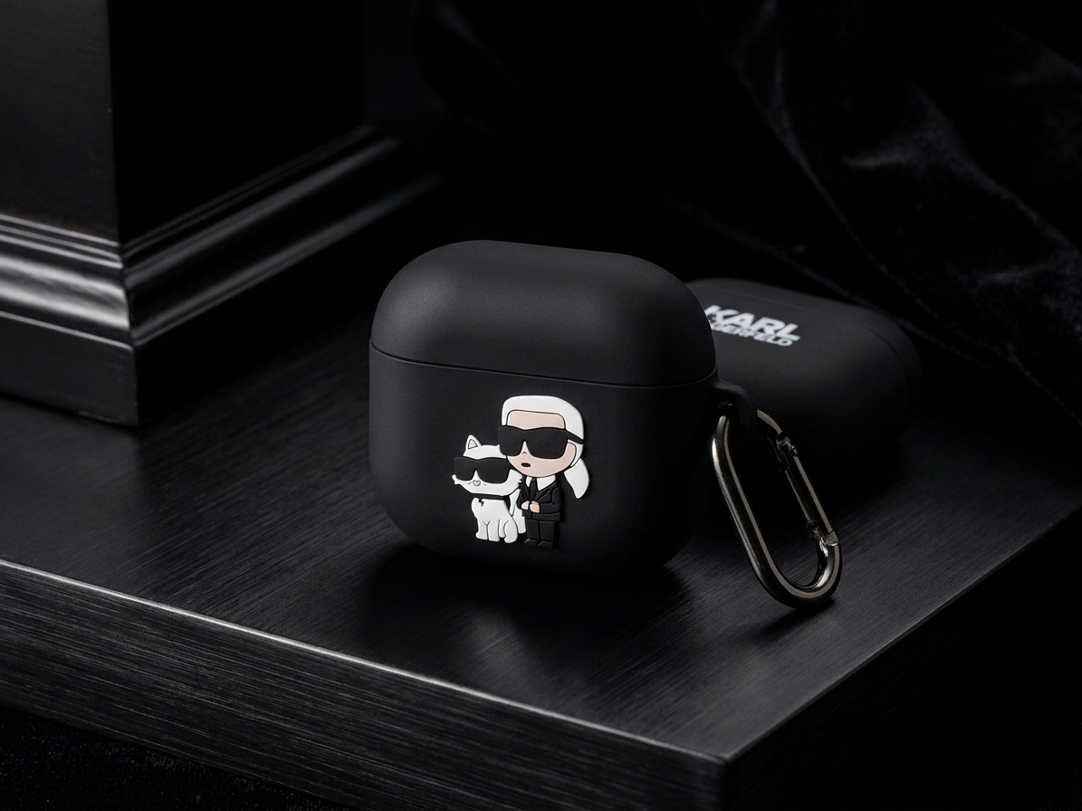 Pouzdro pro sluchátka AirPods 4 - Karl Lagerfeld, 3D Logo NFT Karl and Choupette Black