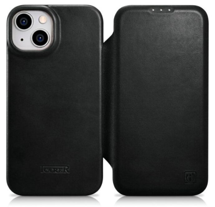 Knížkové pouzdro pro iPhone 14 - iCarer, Curved Edge MagSafe Black