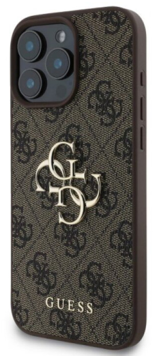 Ochranný kryt na iPhone 16 Pro - Guess, 4G Metal Logo Brown