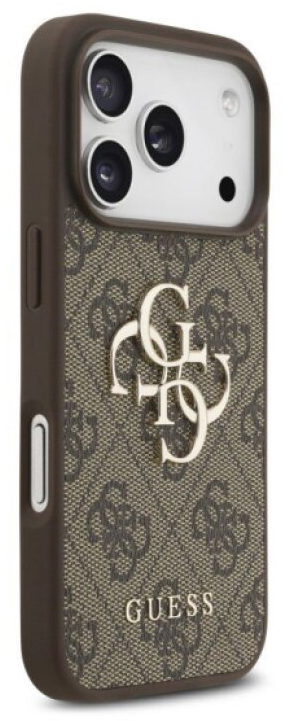 Ochranný kryt na iPhone 17 Pro - Guess, Metal Logo Strap Brown