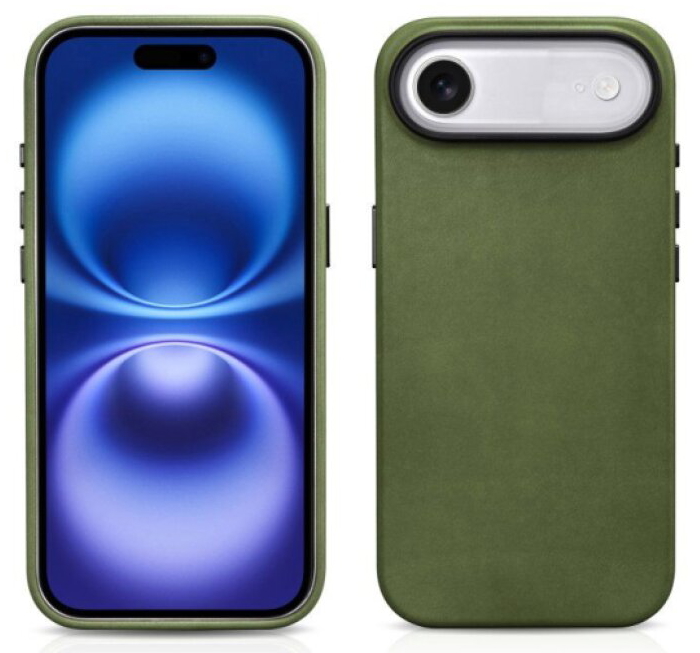 Kožený obal na iPhone Air - iCarer, OilWax MagSafe Green