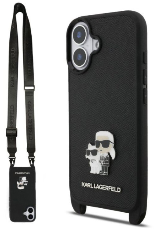 Ochranný kryt na iPhone 17 - Karl Lagerfeld, Saffiano Crossbody Karl and Choupette Black