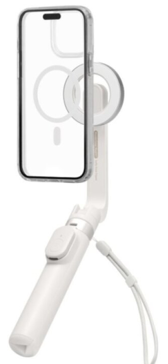 Selfie tyč s Bluetooth ovladačem a stojánkem - Spigen, S571W MagSafe Beige