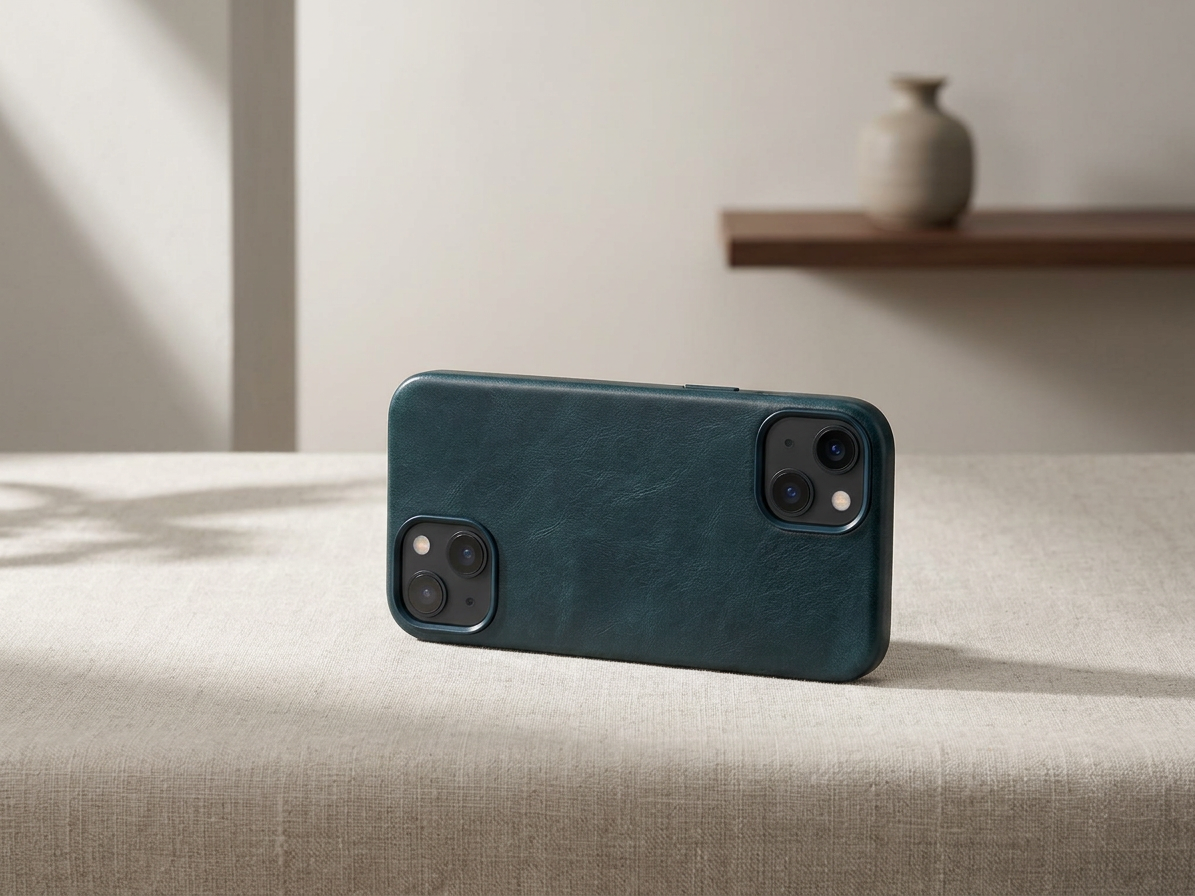 Kožený kryt na iPhone 13 - iCarer, Oil Wax with MagSafe Blue