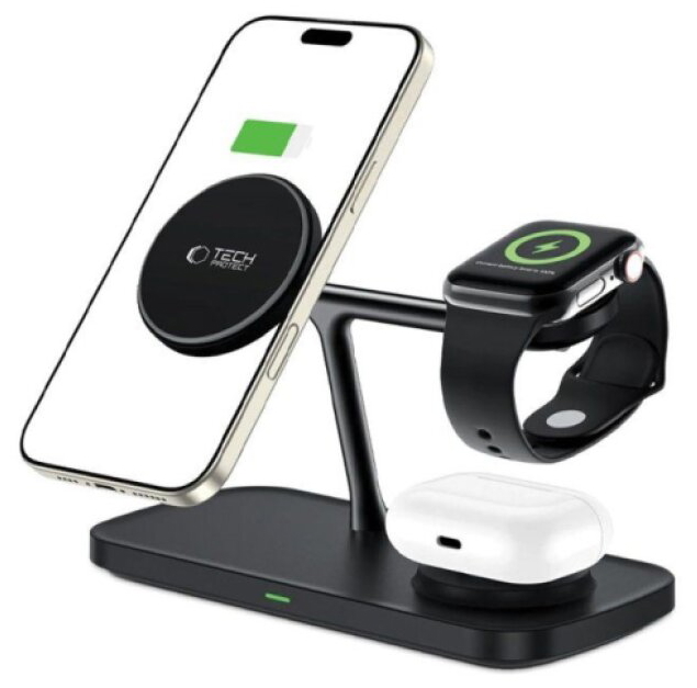 Bezdrátová rychlá nabíječka pro iPhone, AirPods a Apple Watch - Tech-Protect, QI15W-A45 MagSafe Wireless Charger Black