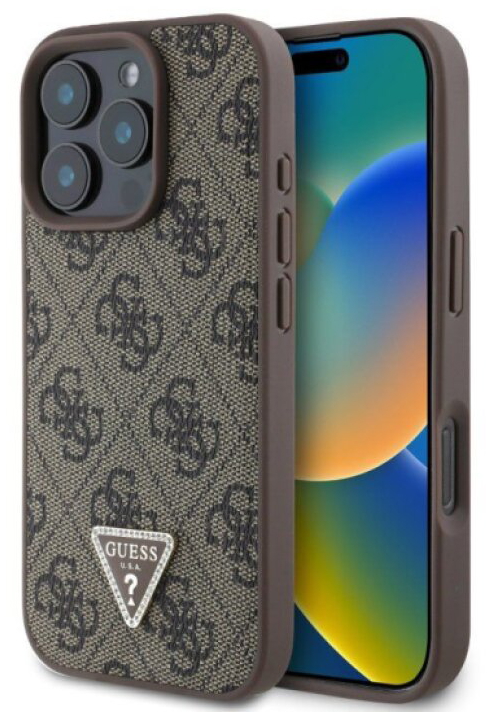 Ochranný kryt na iPhone 16 Pro MAX - Guess, 4G Strass Triangle Brown