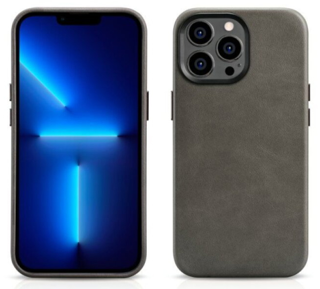 Kožený obal na iPhone 14 Pro MAX - iCarer, OilWax MagSafe Gray