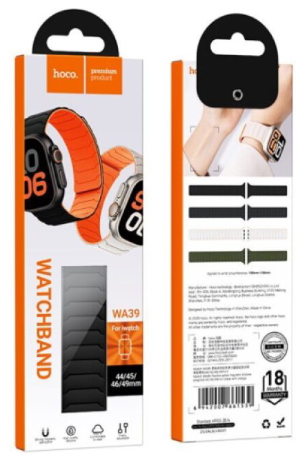 Řemínek pro Apple Watch 44mm / 45mm / 46mm / 49mm - Hoco, WA39 Flexible Black/Orange