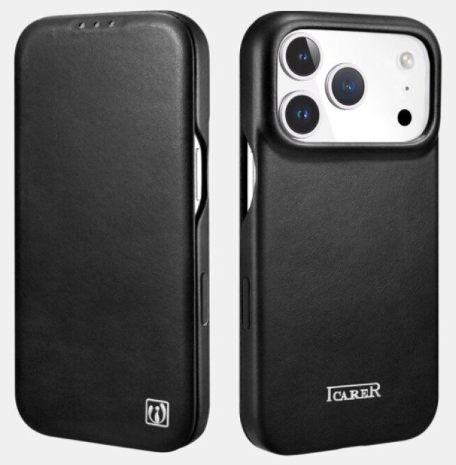 Knížkové pouzdro na iPhone 17 Pro MAX - iCarer, Oil Wax Real Leather MagSafe Black